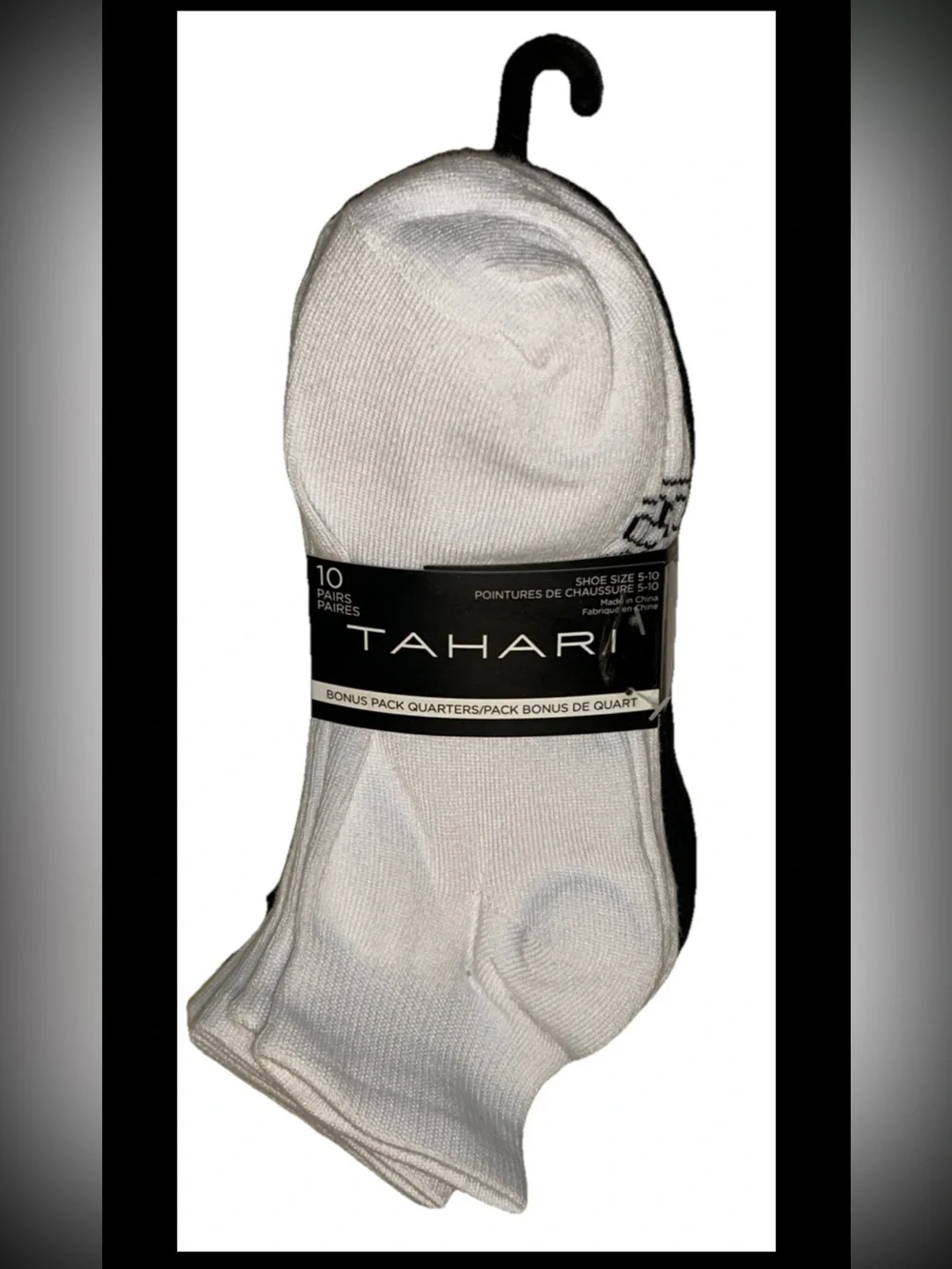 Tahari Quarters Socks 10 Pairs Women Shoe Size 5-10 Black & White w Logo NEW $36